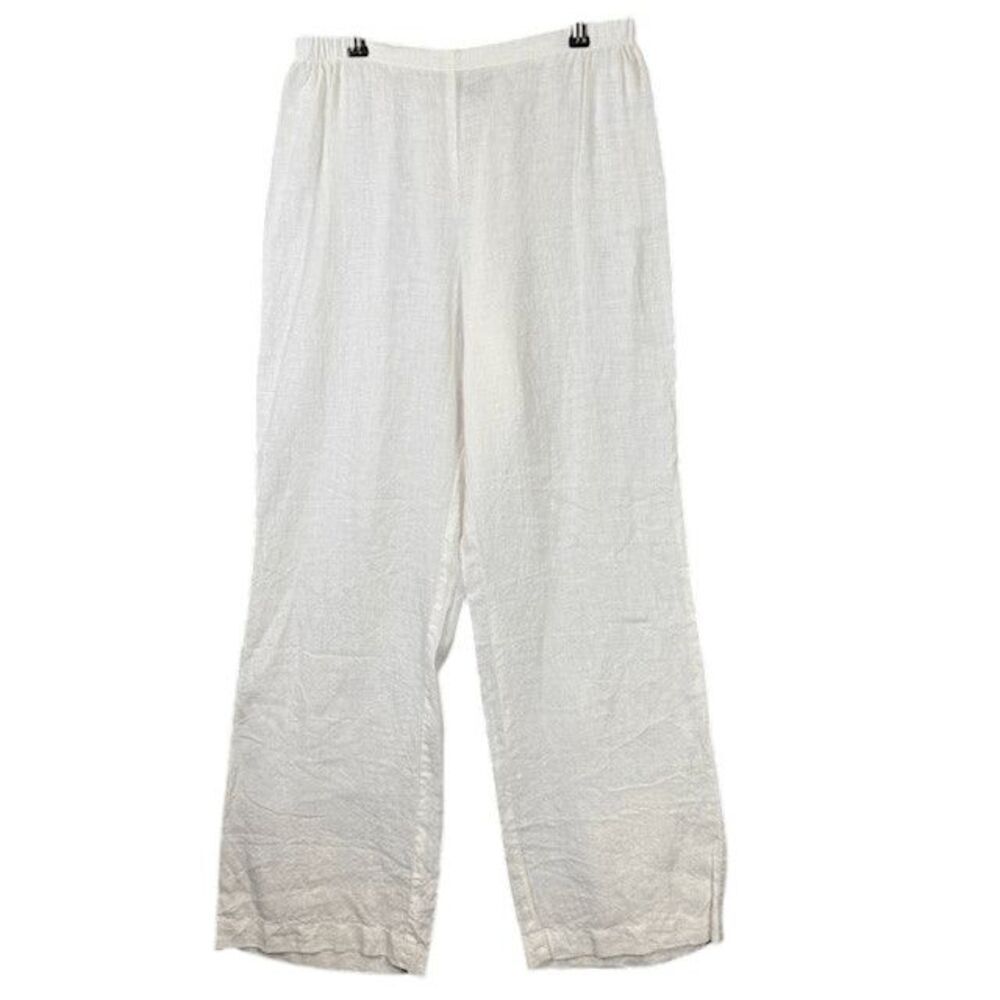 FLAX Linen White Pants Flat Front Elastic Back Wide Leg Size 8 (6-10)‎